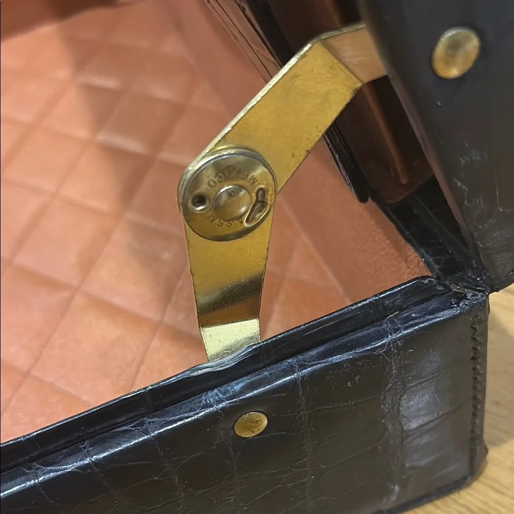 LUXURY Fred’s of Paris (Jeweler) Black Crocodile-Embossed Leather Briefcase.